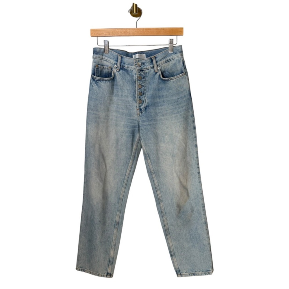 Anine Bing Womens Blue Straight Jeans Size 25 Button Fly Light Wash Denim